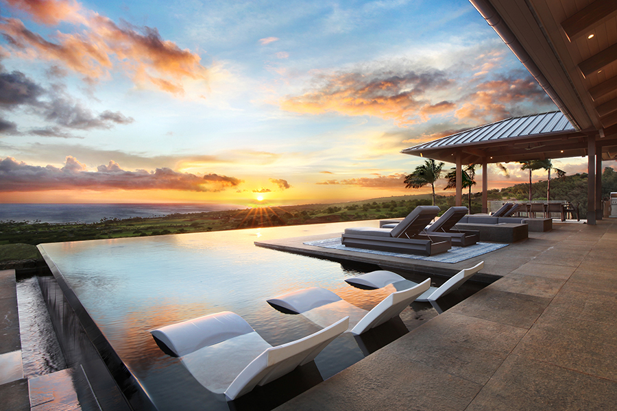 Koloa Estate terrace at sunset